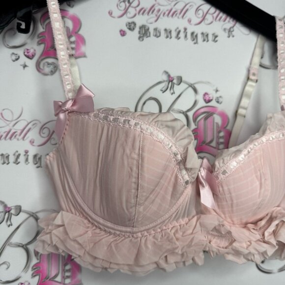 La senza bra love ruffle frilly bows ribbon 🎀pink white striped tiered babydoll - Picture 4 of 14